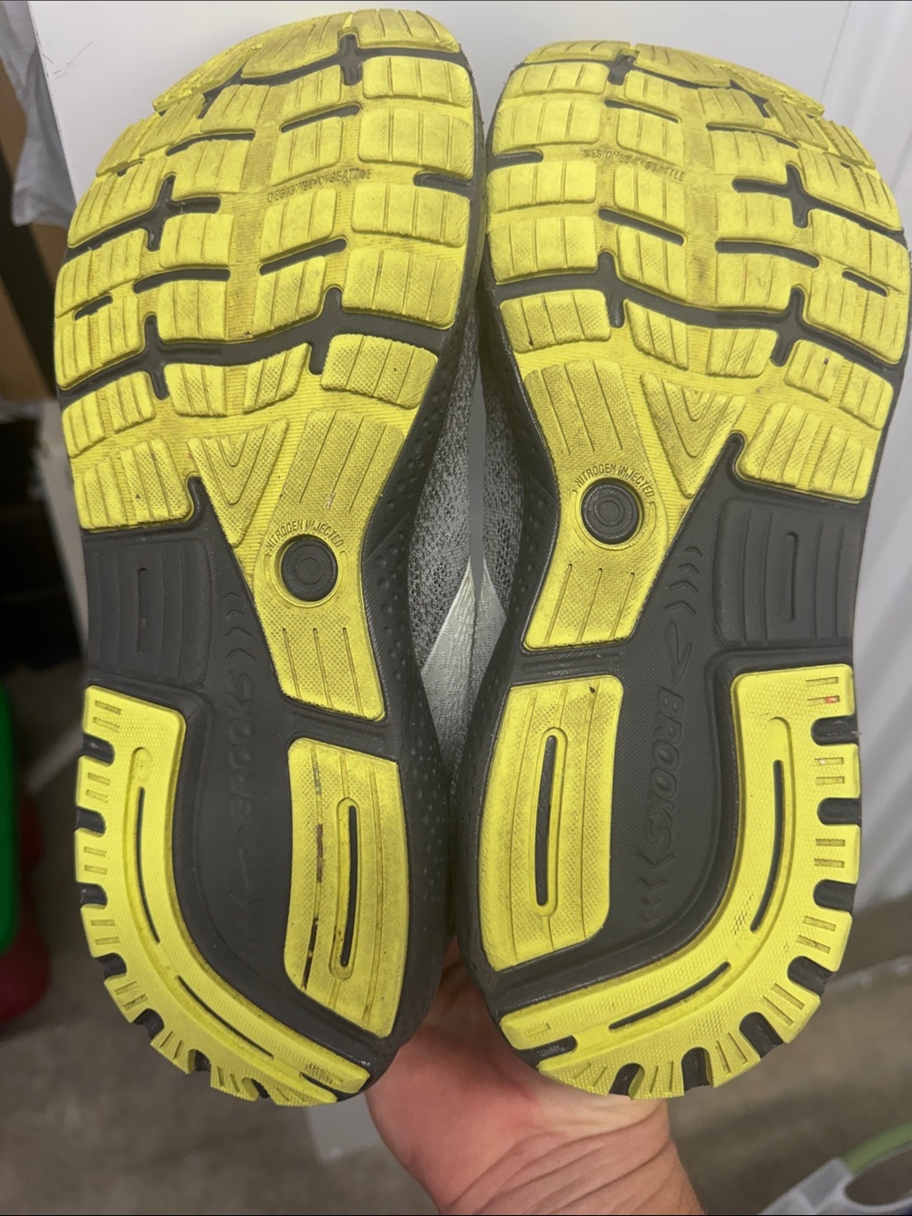 Brooks Men’s Gray Athletic Running Shoes with Yellow Accent - Picture 2 of 5